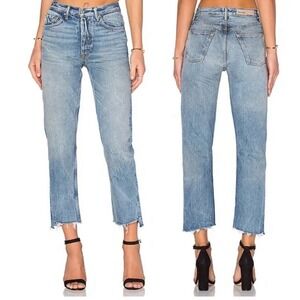 GRLFRND Denim Helena Jeans My Sharona Medium Wash Straight Leg Size 24 Raw Hem